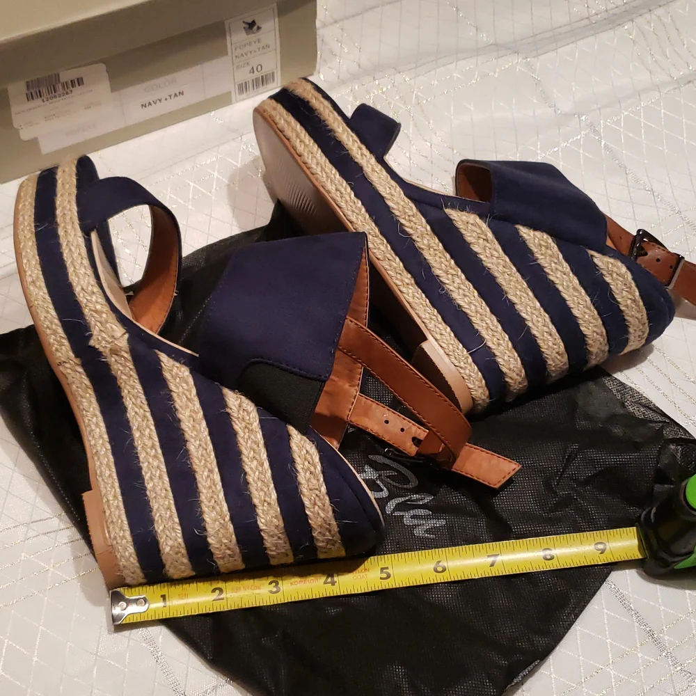 French Blu NEW Wedge Espadrille Platform Sandal NIB Navy Tan Women's 40